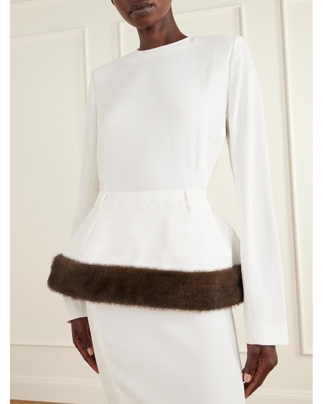 Stella McCartney White Plush-Trimmed Crepe Midi Dress