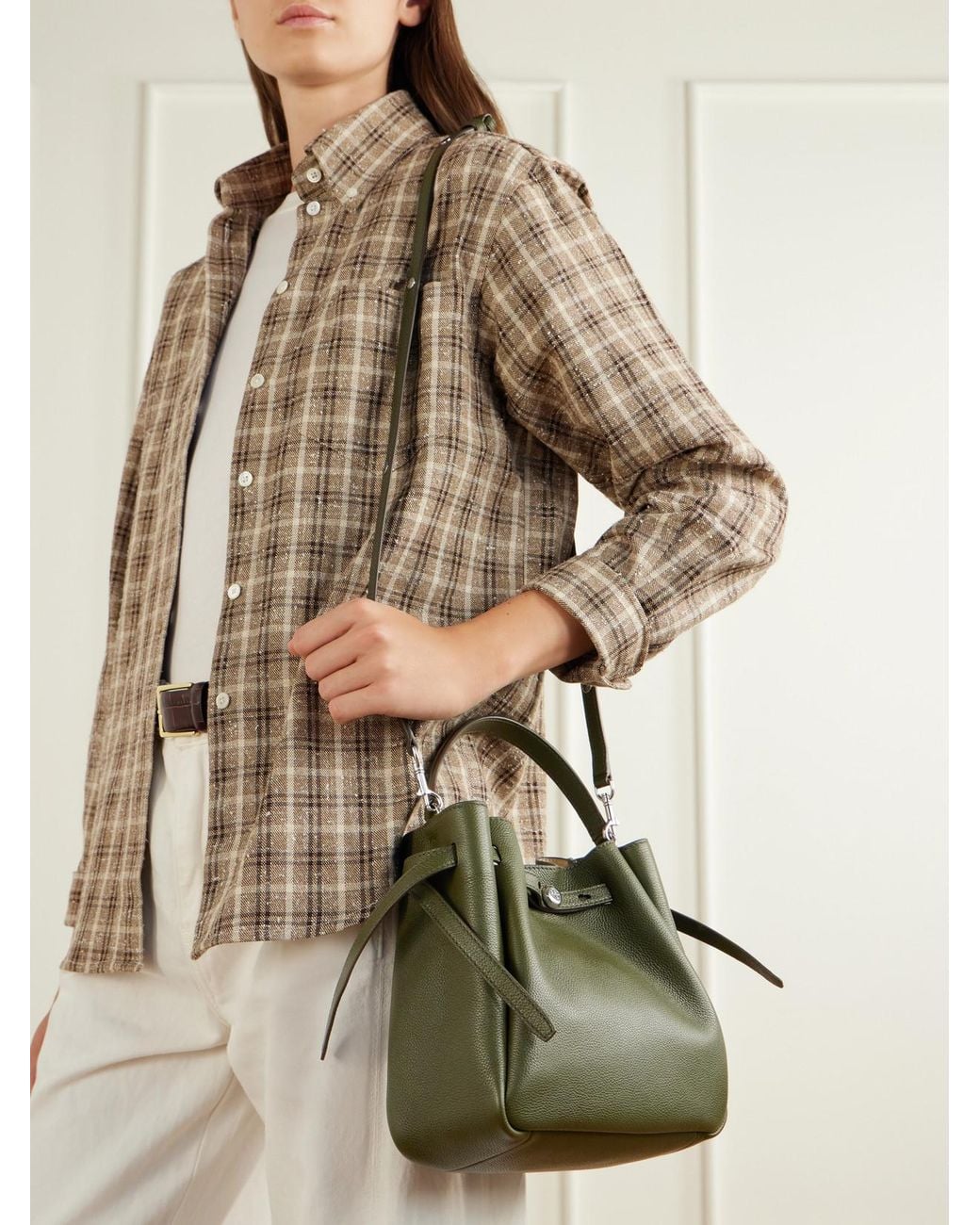 Tory Burch Green Romy Leather Bucket Bag