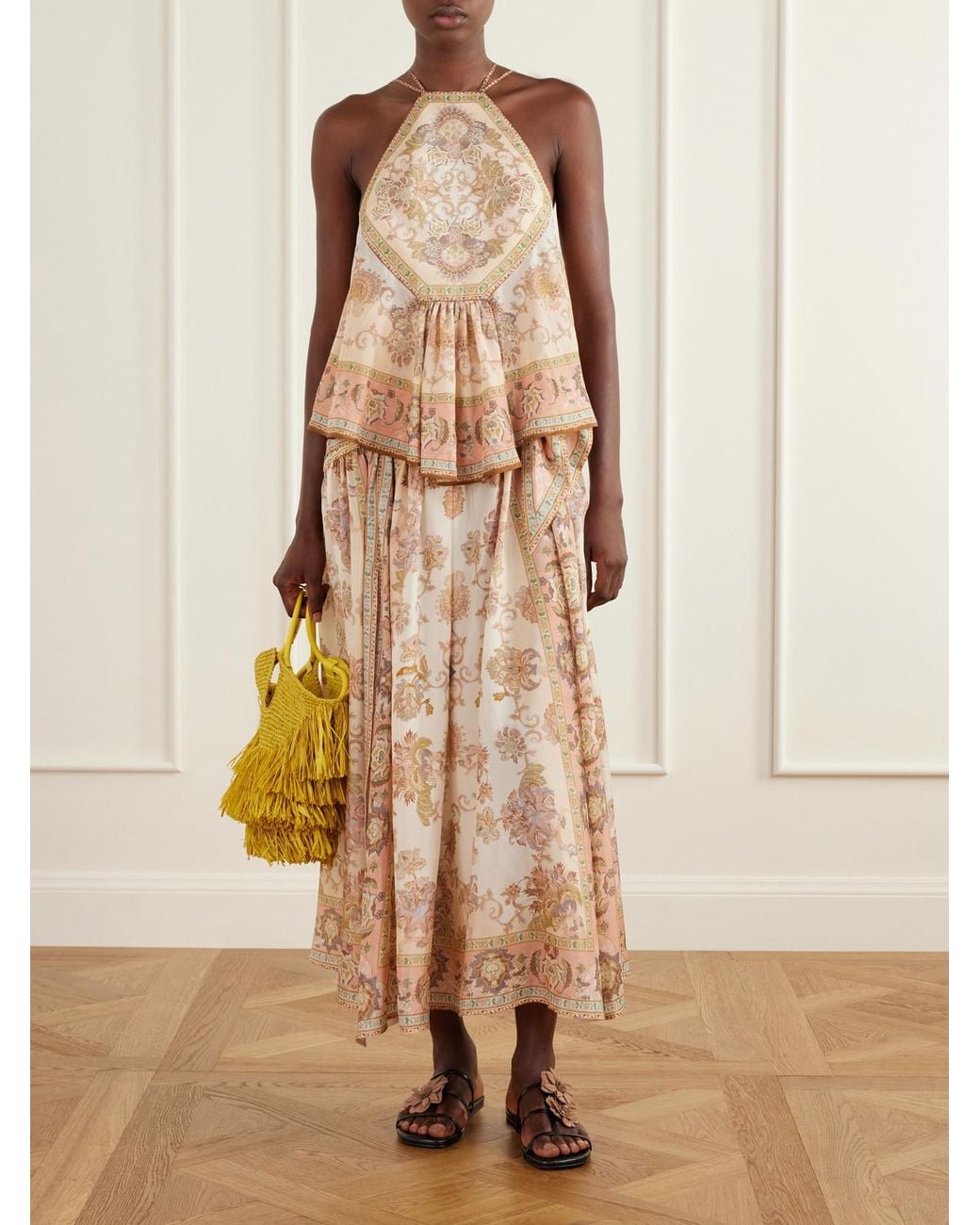 Zimmermann Natural Echo Scarf-Detailed Printed Silk Midi Skirt