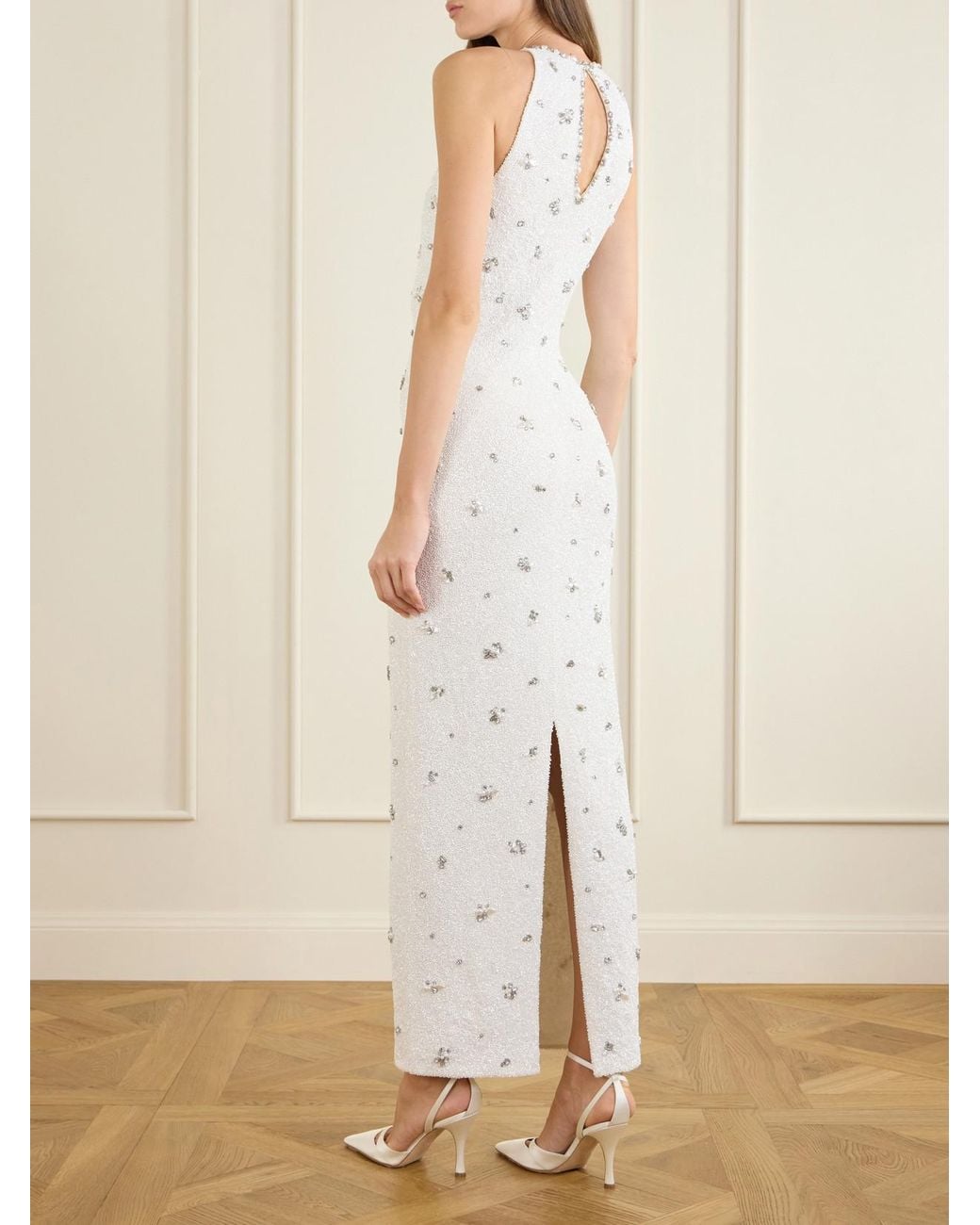 Clio Peppiatt White Diamond Embellished Tulle Gown