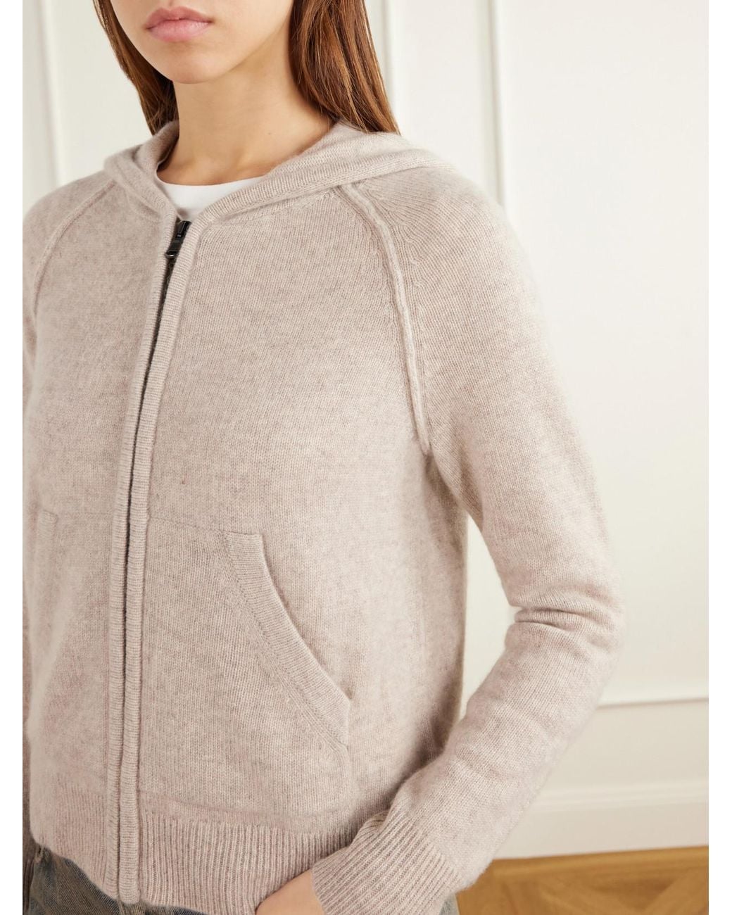 James Perse Natural Hooded Ribbed Cashmere Zip-Up Cardigan