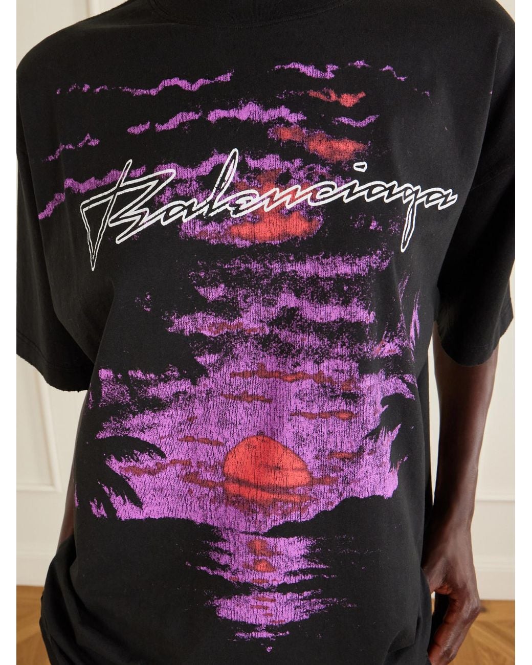 Balenciaga Black Printed Cotton-Jersey T-Shirt