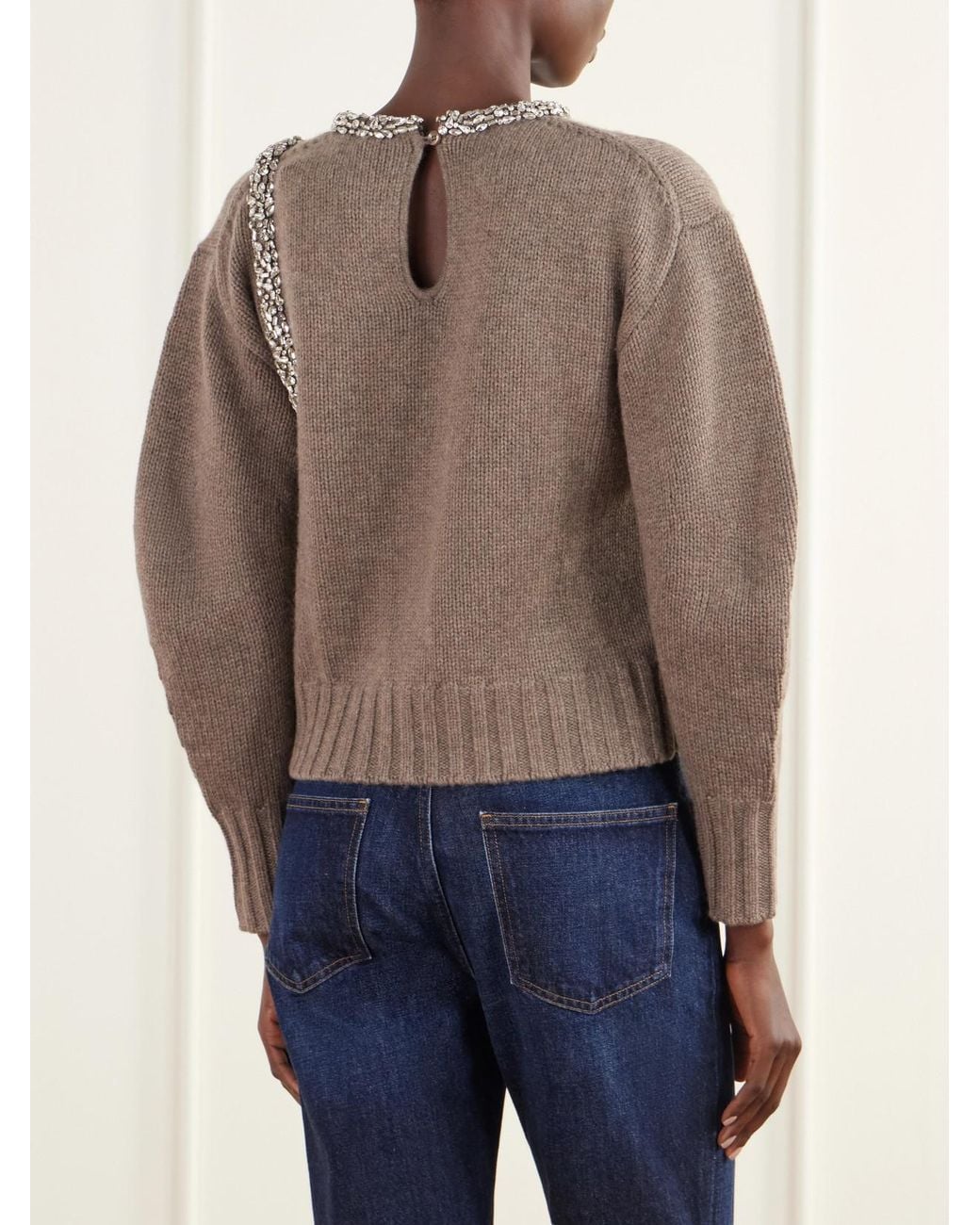 Jonathan Simkhai Natural Monroe Crystal-Embellished Wool-Blend Sweater