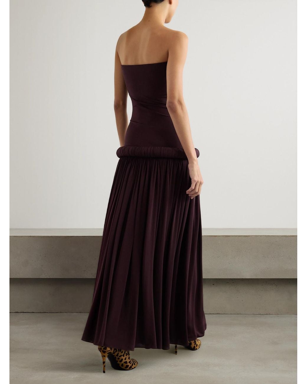 Alaïa Purple Strapless Pleated Stretch-Jersey Midi Dress