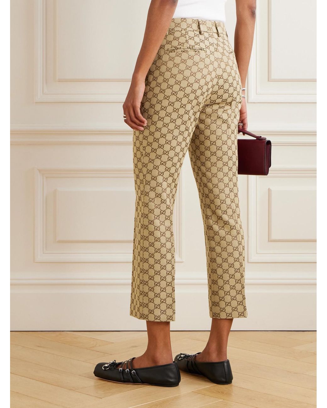 Gucci Natural Cropped Cotton-Blend Canvas-Jacquard Straight-Leg Pants
