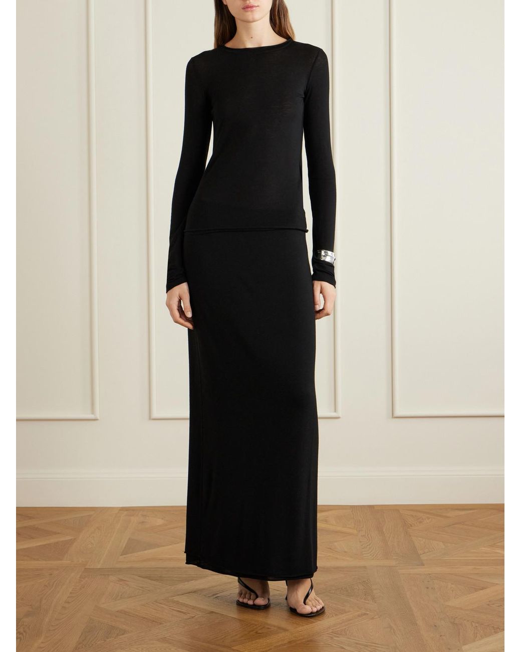 Colleen Allen Black Stretch Tencel Modal, Silk And Cashmere-Blend Maxi Skirt