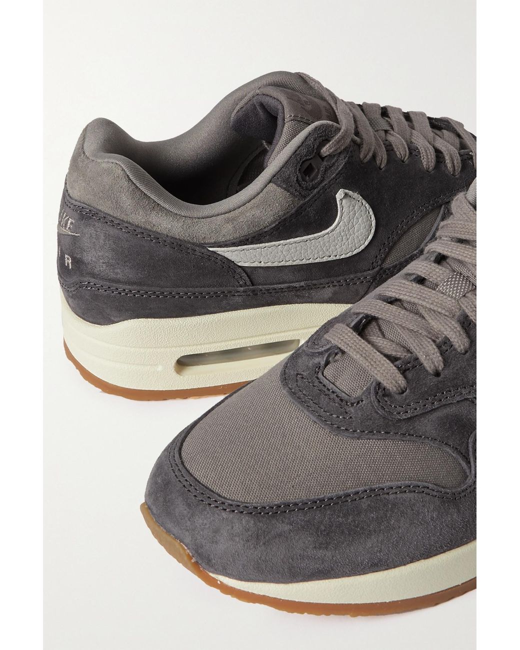 Nike Air Max 1 Crepe Textured Leather-trimmed Suede And Canvas Sneakers in  Grey | Lyst UK