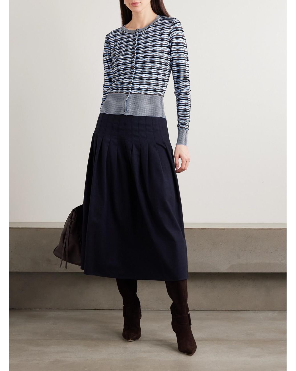 Veronica Beard Blue Cambria Cropped Jacquard-Knit Cardigan