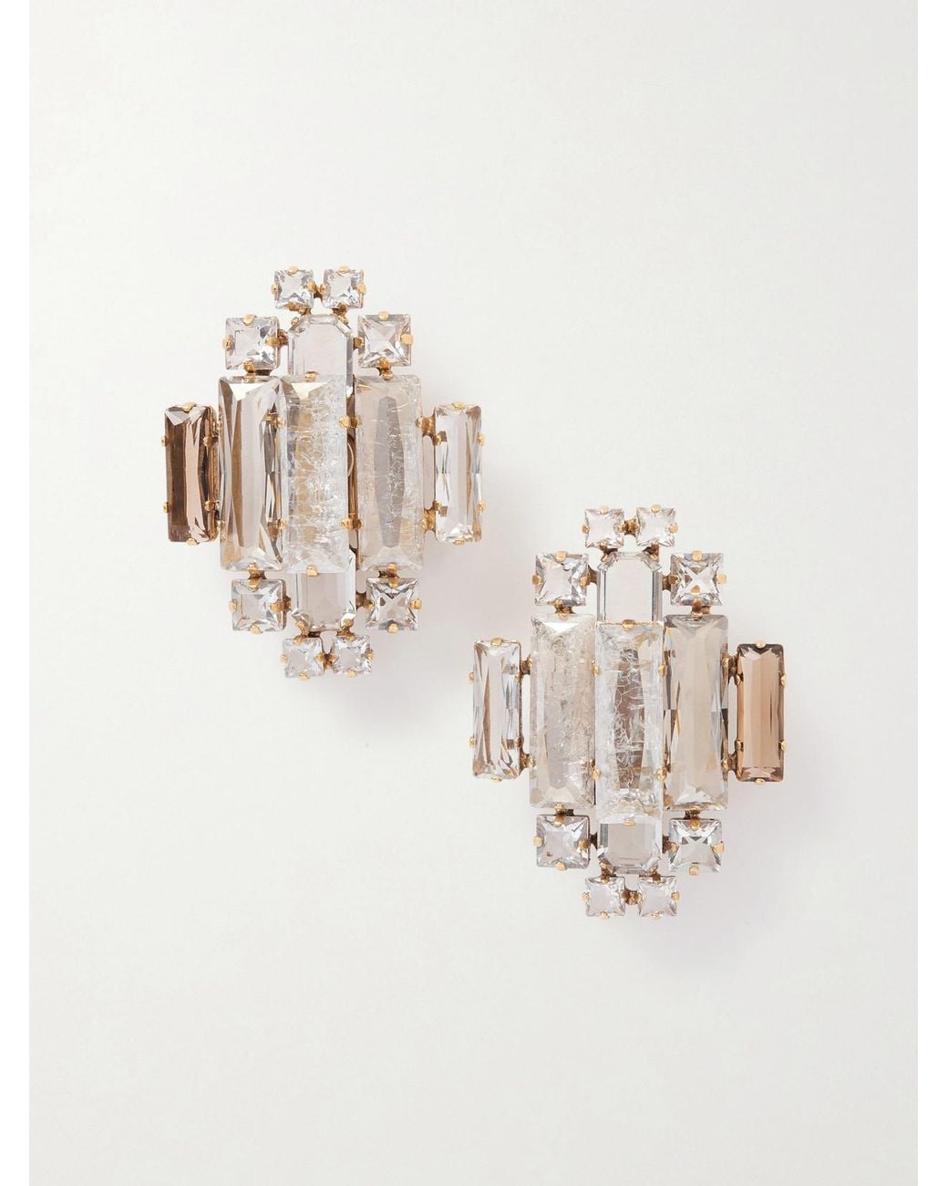 Saint Laurent Natural Oversized-Tone Crystal Clip Earrings