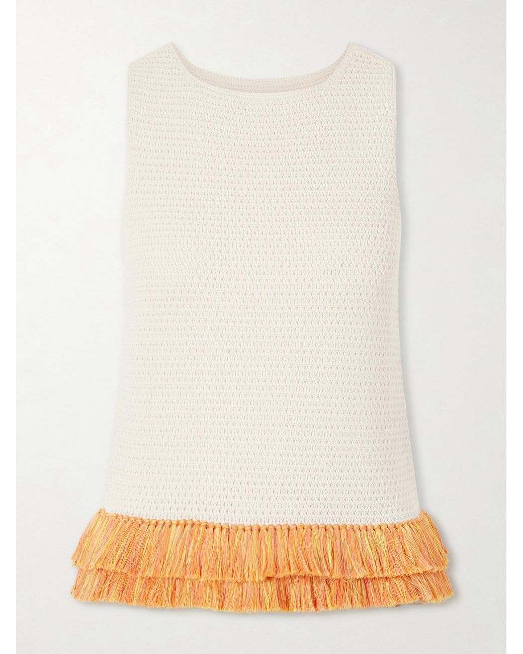 Escvdo Natural Amada Fringed Crocheted Cotton Tank