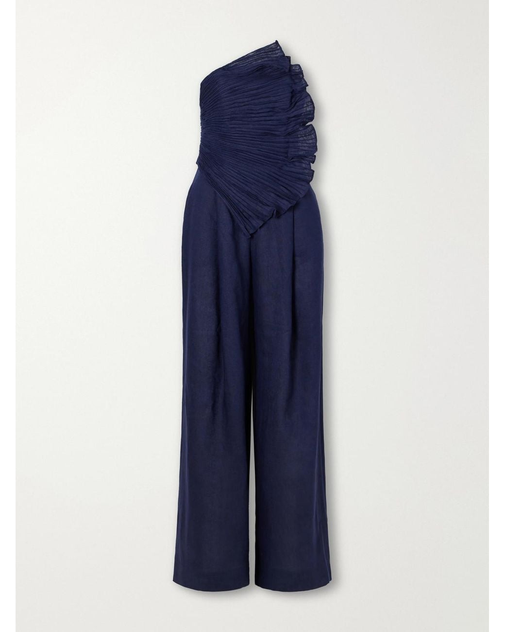 ANDRES OTALORA Blue Ainma Pleated Linen-Woven Jumpsuit