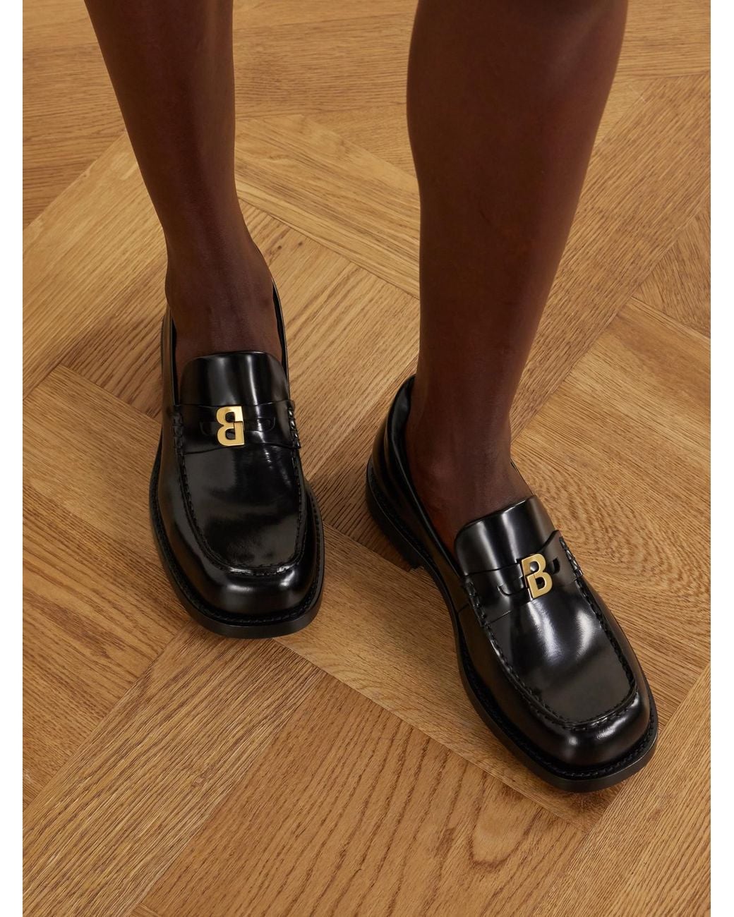 Balenciaga Black Embellished Leather Loafers