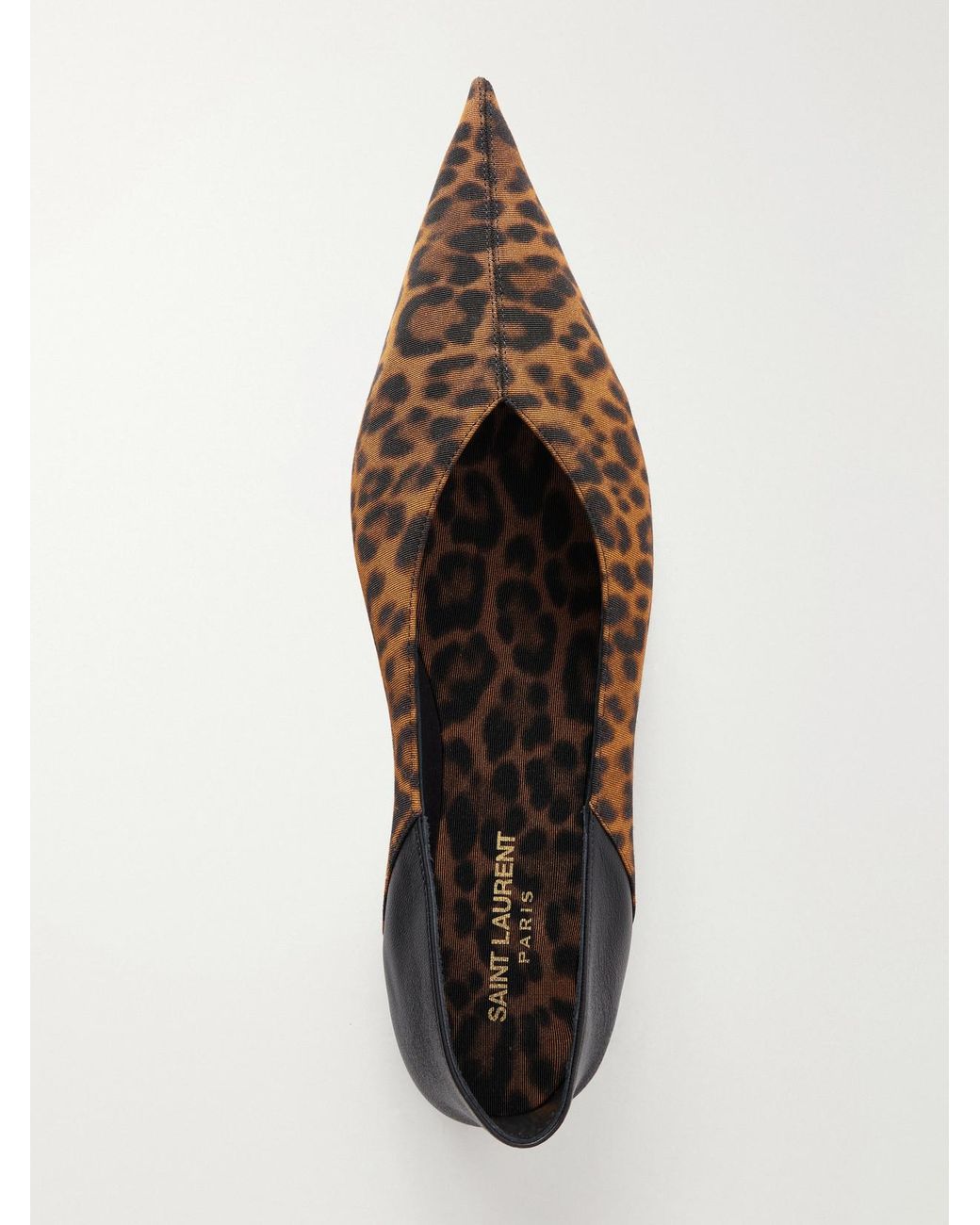 Saint Laurent White Nour Leather-Trimmed Leopard-Print Grosgrain Flats