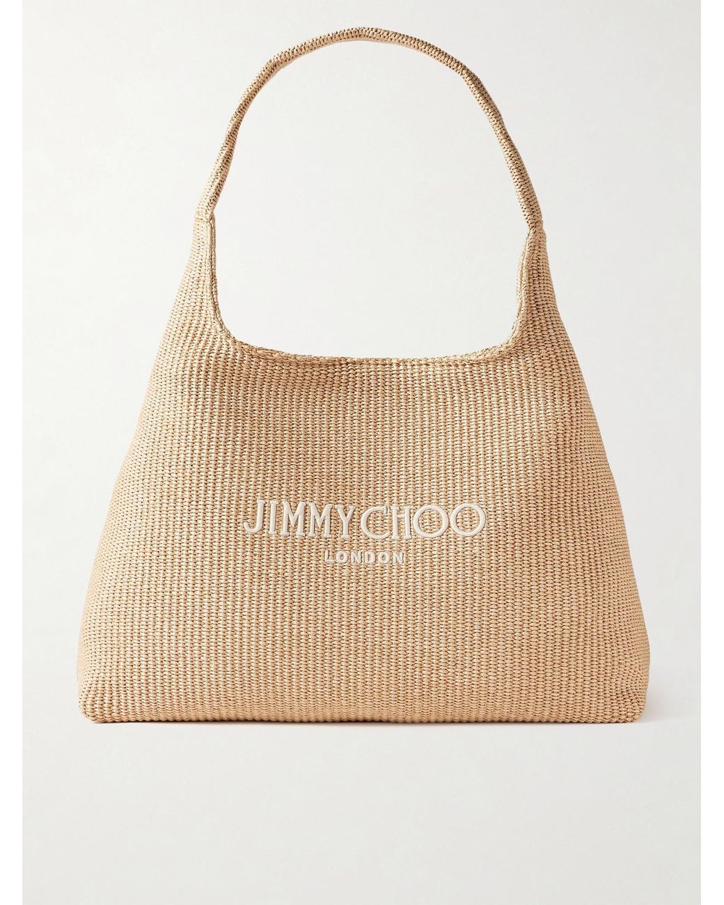 Jimmy Choo Natural Embroidered Raffia Tote