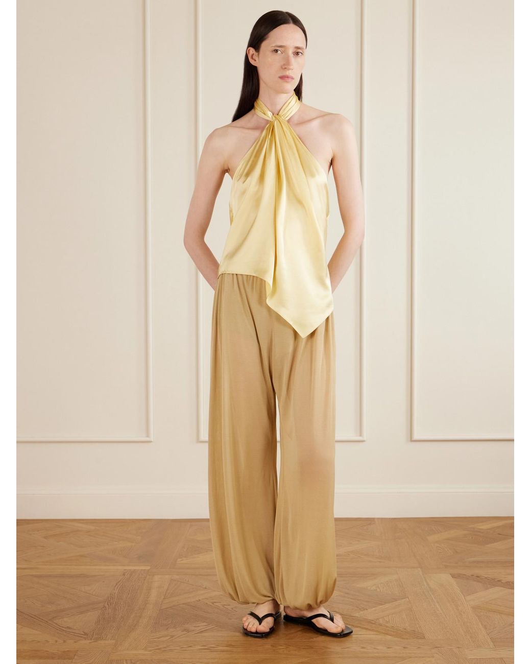 Aflalo Natural Lolana Satin-Jersey Balloon Pants