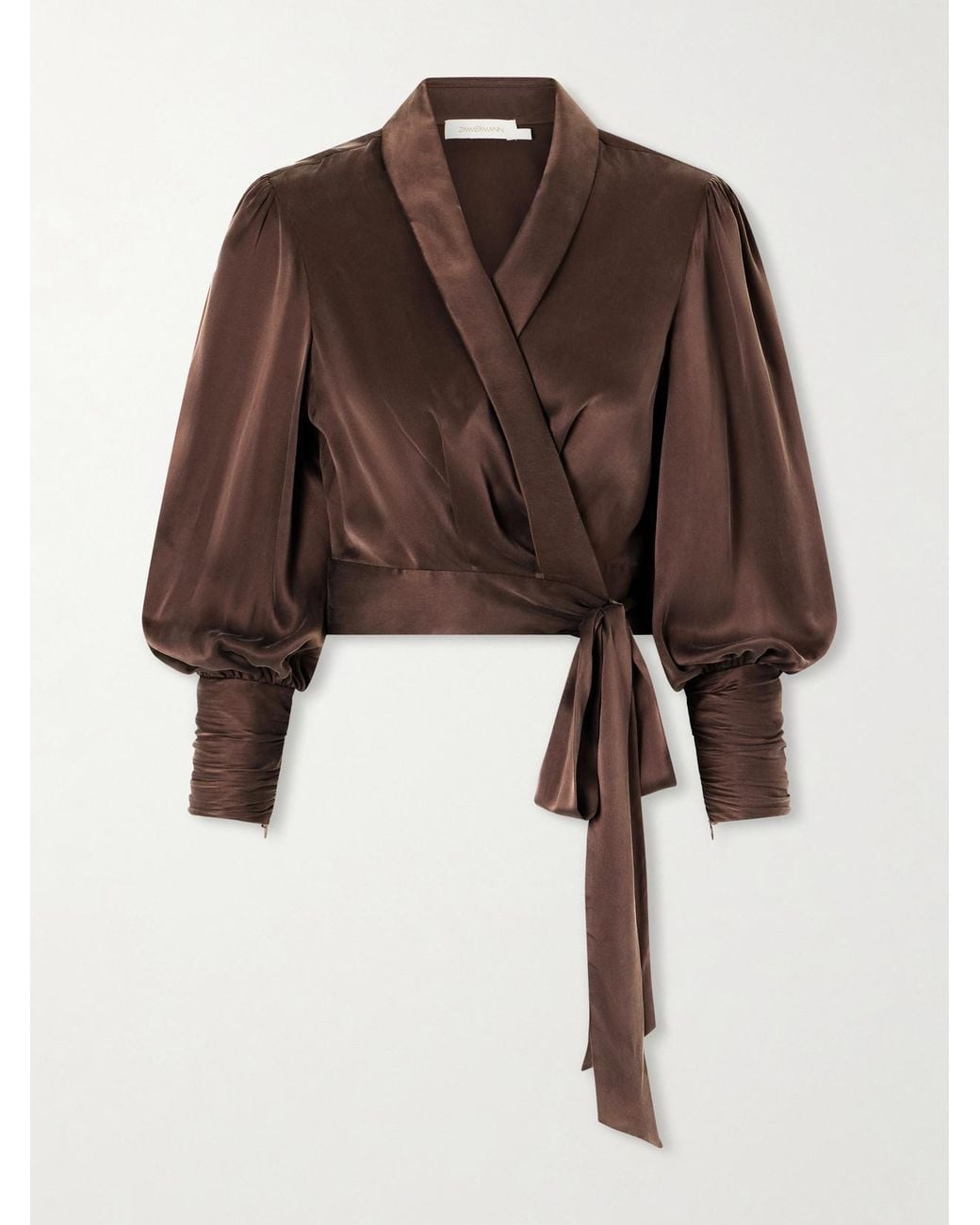 Zimmermann Brown Knot-Detailed Silk-Satin Blouse