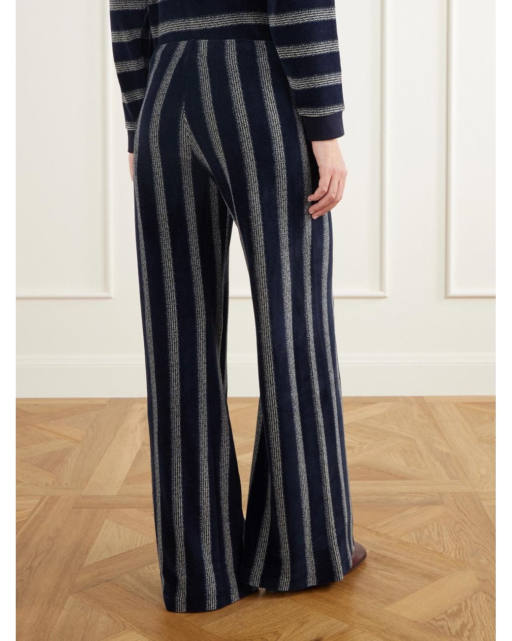 Suzie Kondi Blue Lito Striped Velour Flared Pants