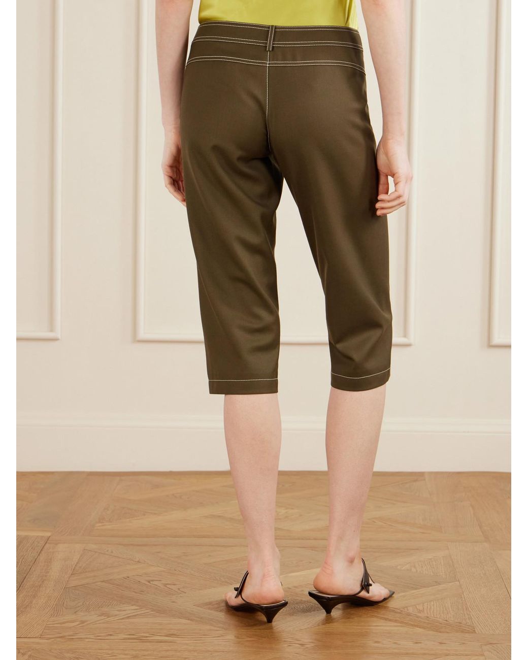 Aflalo Green Zuri Wool-Twill Slim-Fit Capri Pants