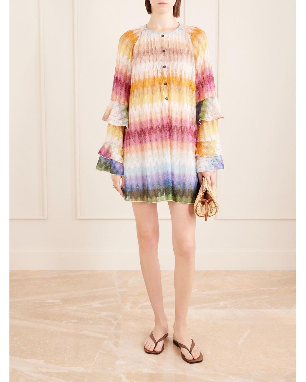 Missoni Gray Striped Metallic Crochet-Knit Mini Dress