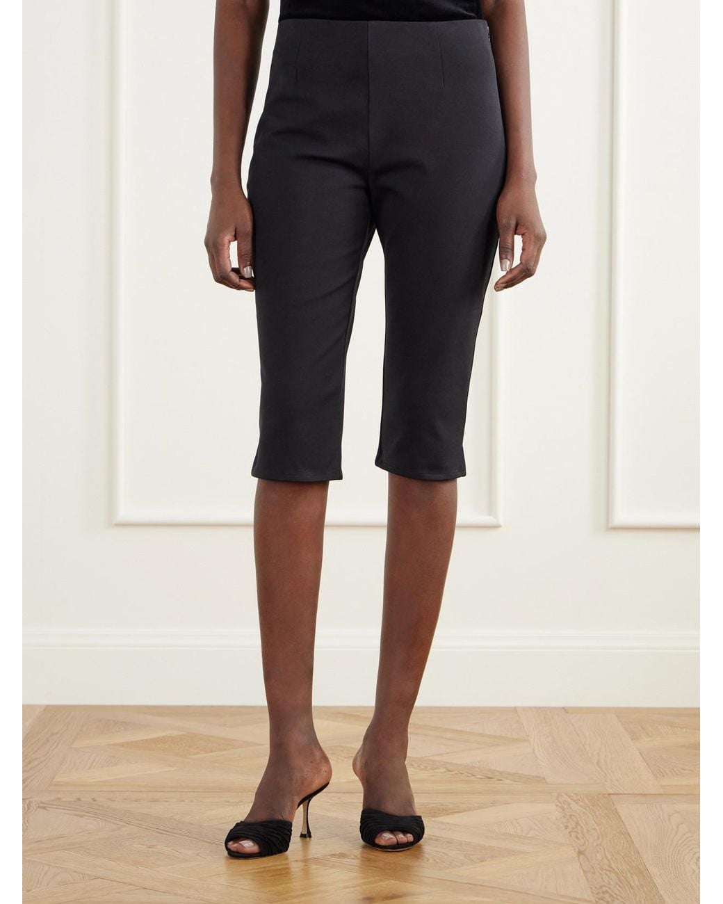 Posse Blue Mina Stretch Cotton-Velvet Slim-Leg Capri Pants