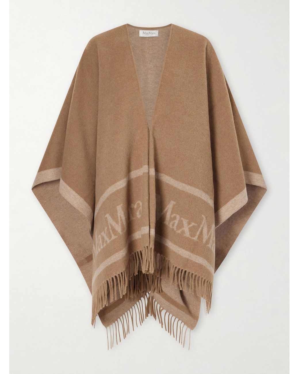Max Mara Natural Hilde Fringed Wool-Jacquard Cape
