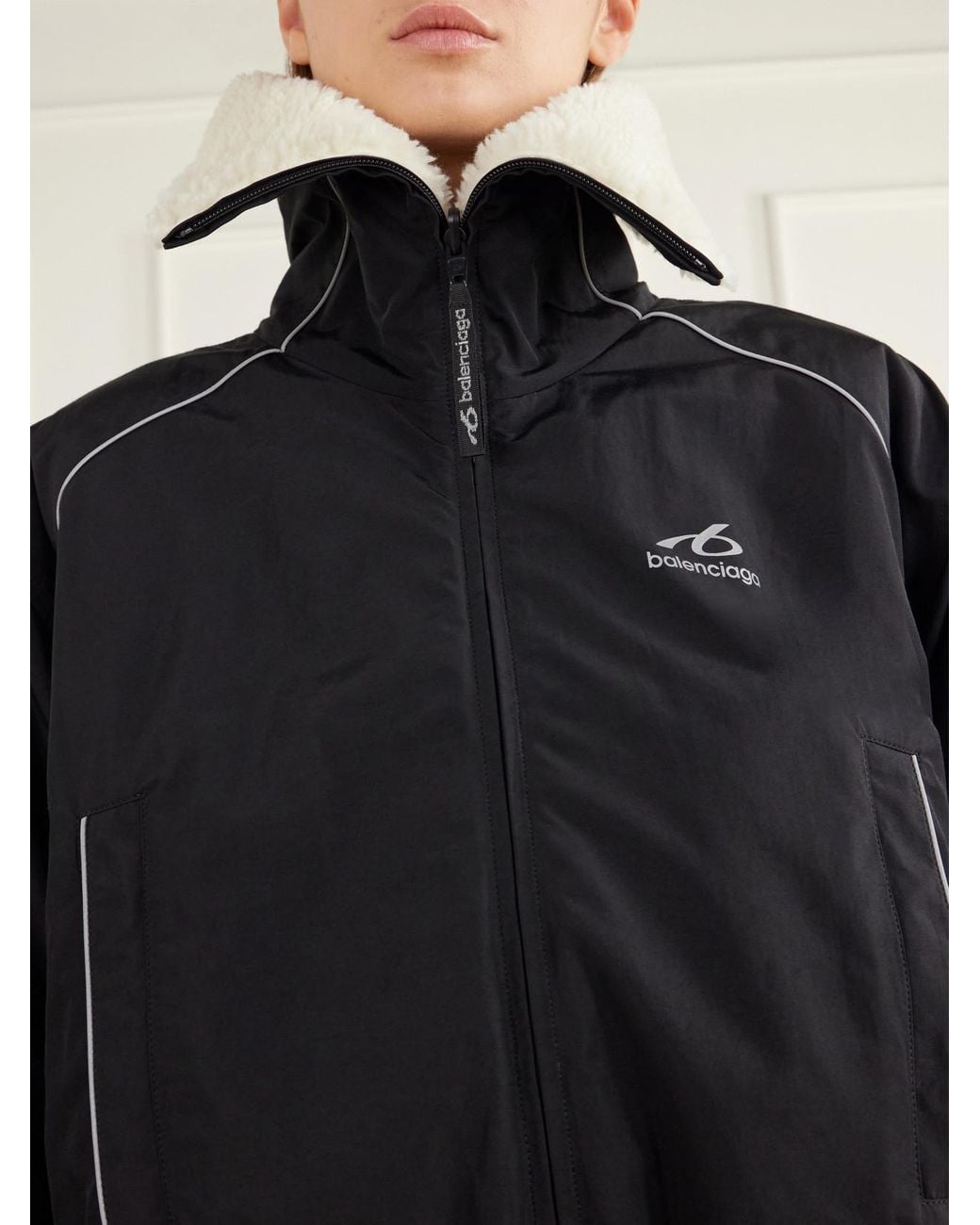 Balenciaga Black Cropped Plush-Trimmed Coated Cotton-Blend Shell Ski Jacket
