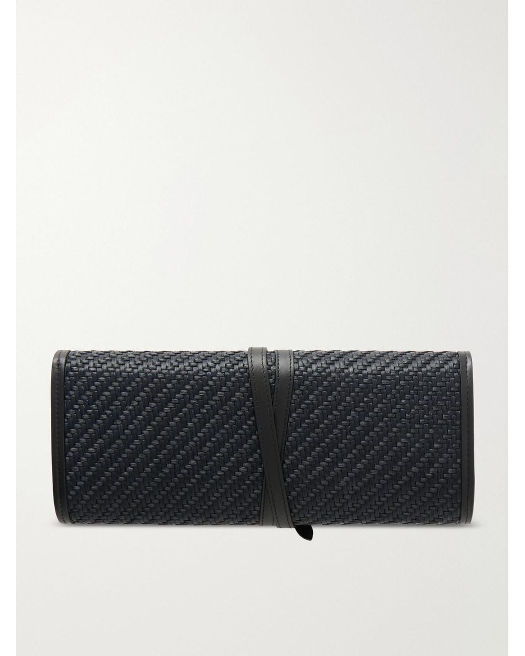 Liffner Gray Belted Leather-Trimmed Raffia Clutch