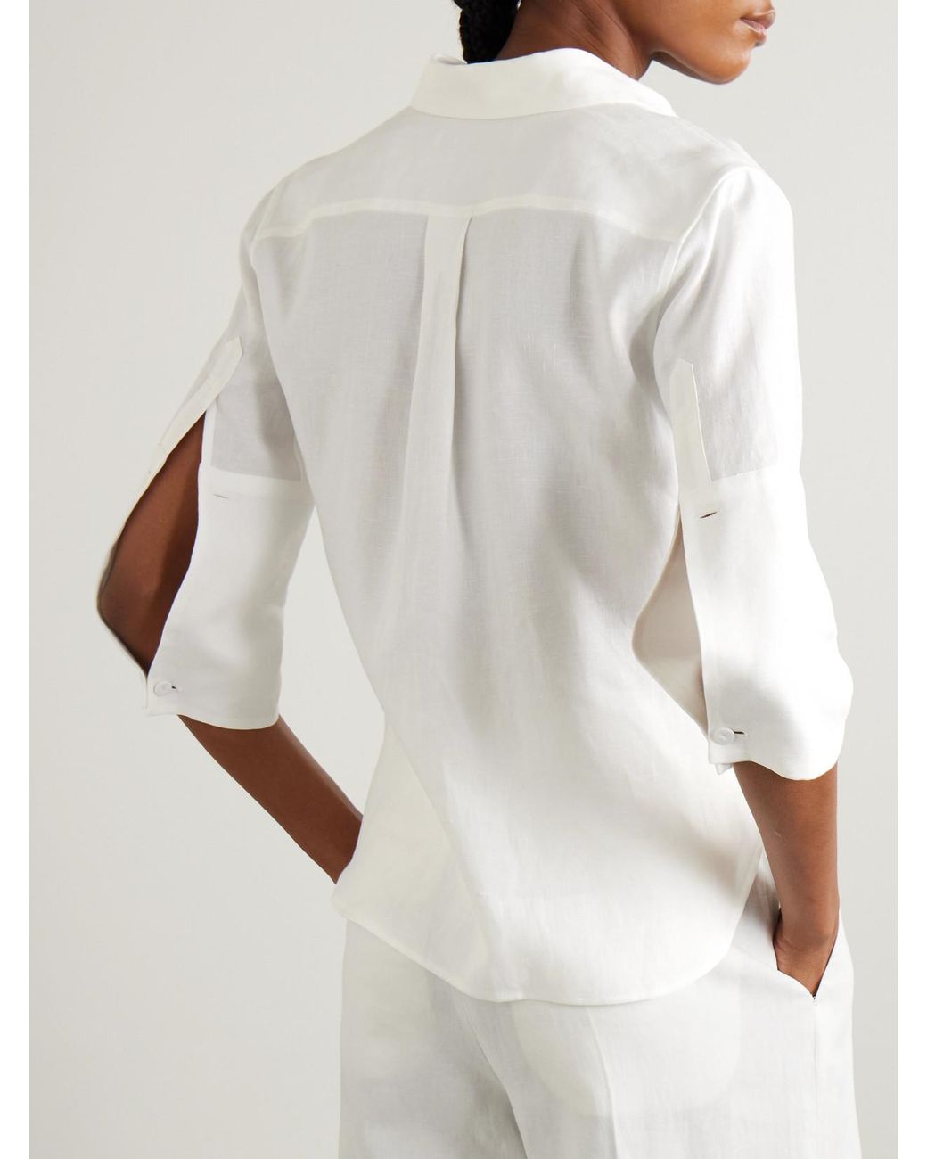 Another Tomorrow White Linen Shirt