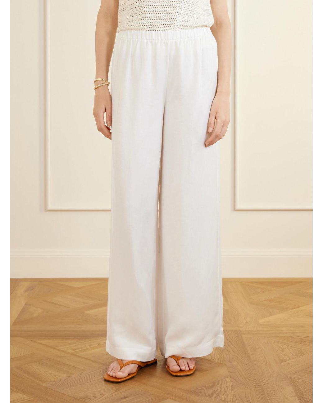 Anine Bing White Roslyn Woven Wide-Leg Pants
