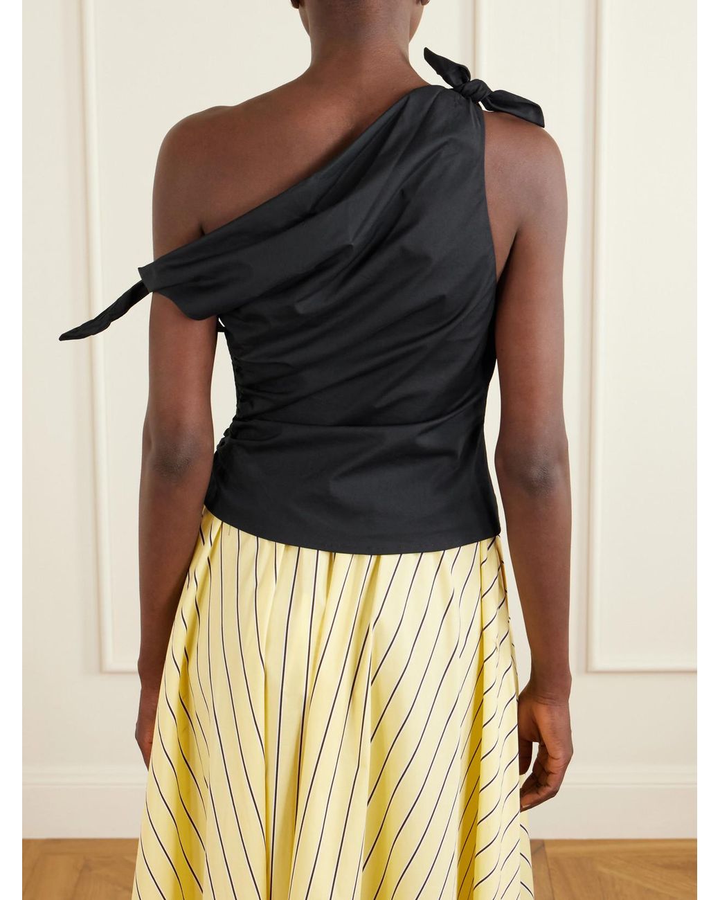 Staud Black Bellaria Asymmetric Knot-Detailed Cotton-Blend Poplin Top