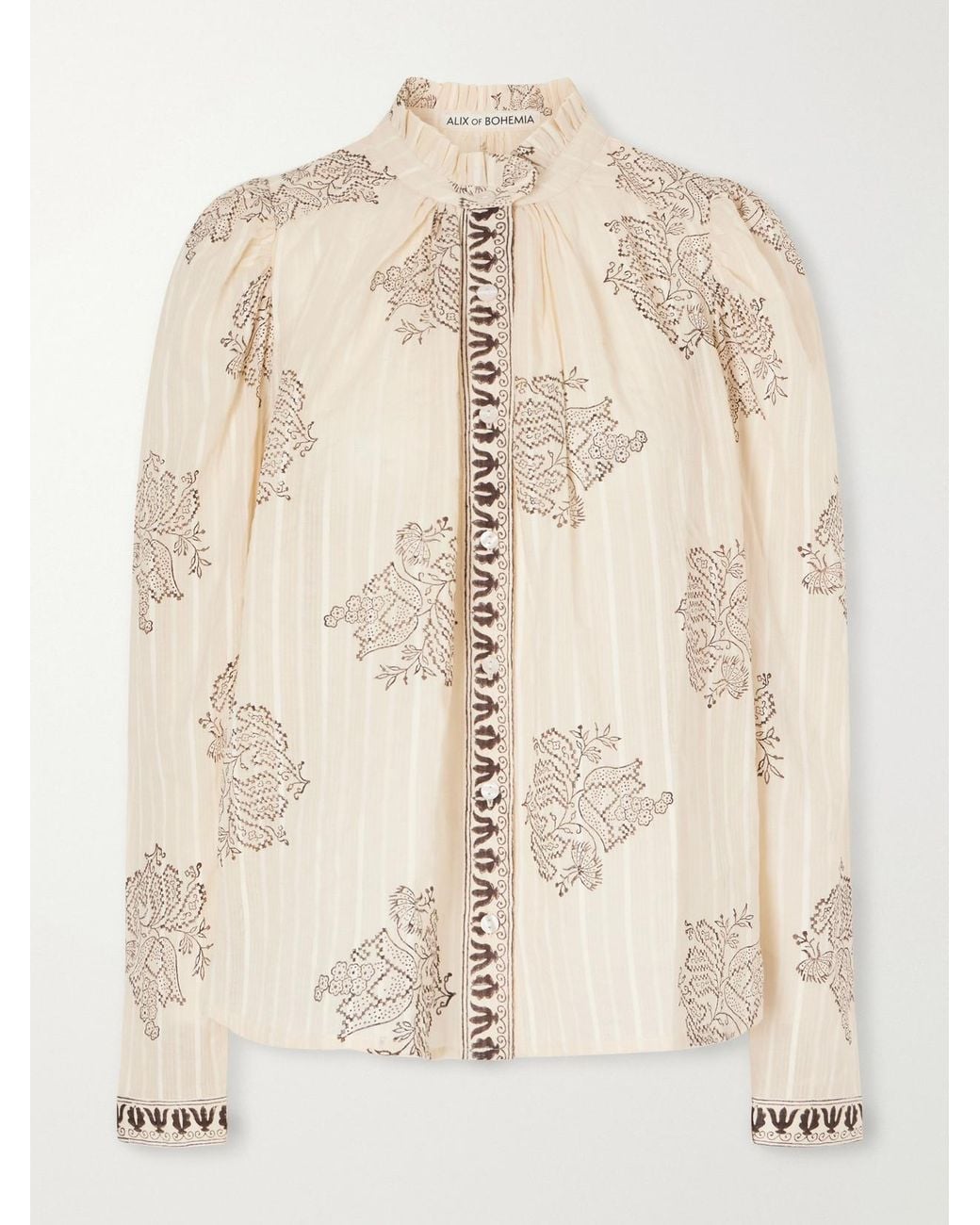 Alix Of Bohemia Natural Artemis Striped Printed Cotton-Dobby Shirt