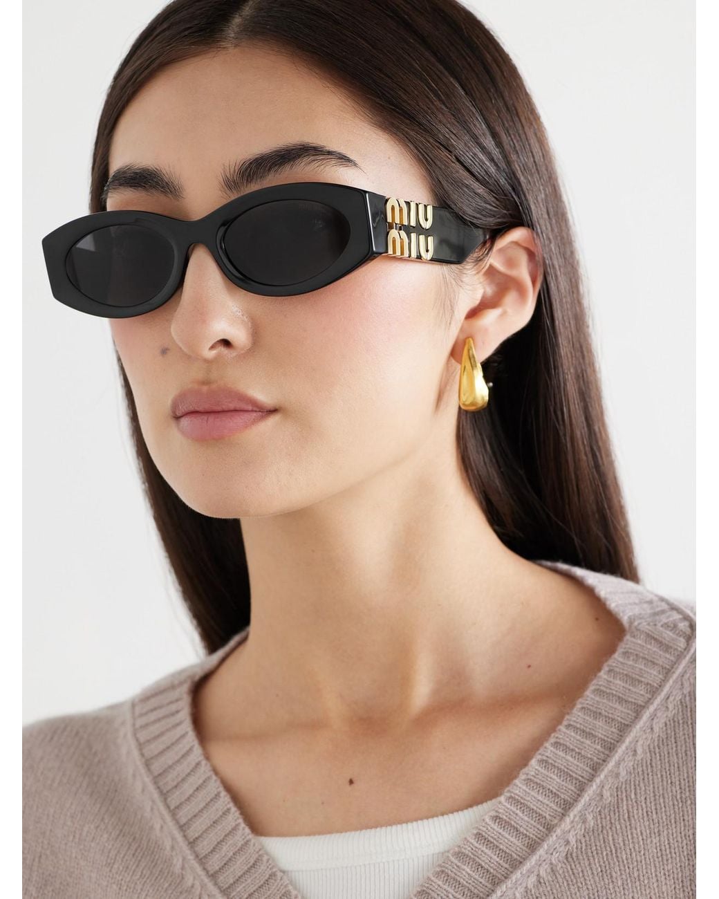 Miu Miu Black Glimpse Oval-Frame Acetate Sunglasses