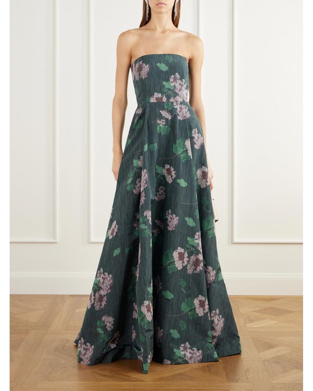 BERNADETTE Blue Isa Strapless Floral-Print Taffeta Gown
