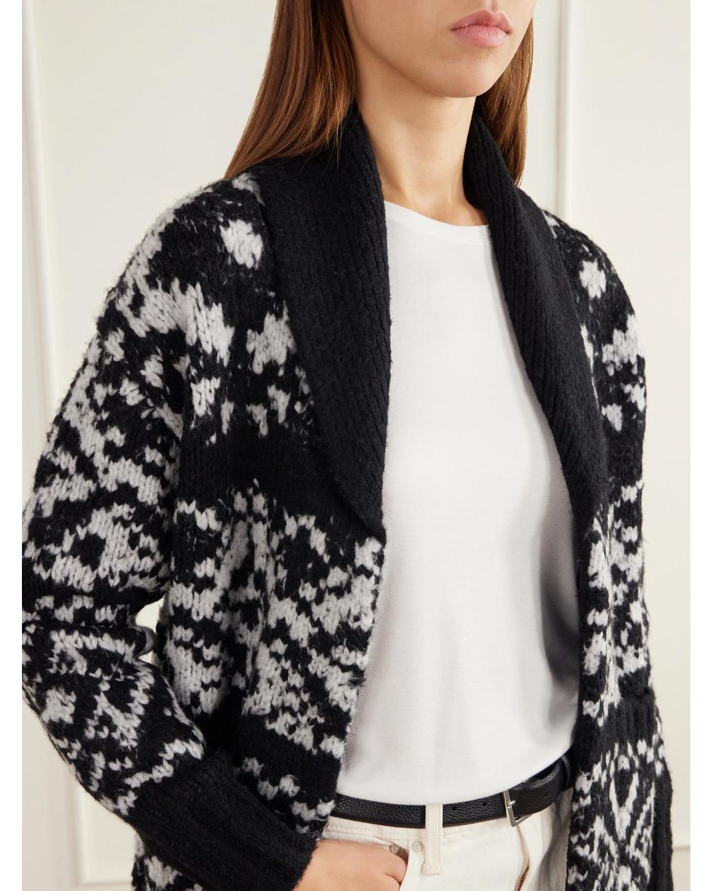 James Perse Black Fair Isle Intarsia-Knit Wool-Blend Cardigan