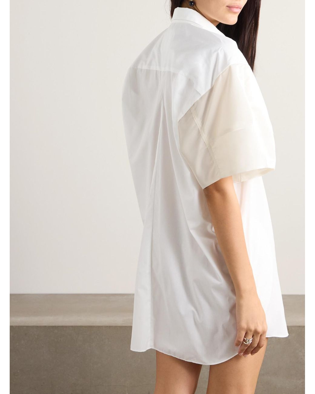 Sacai Shell-Trimmed Poplin Mini Shirt Dress in White | Lyst