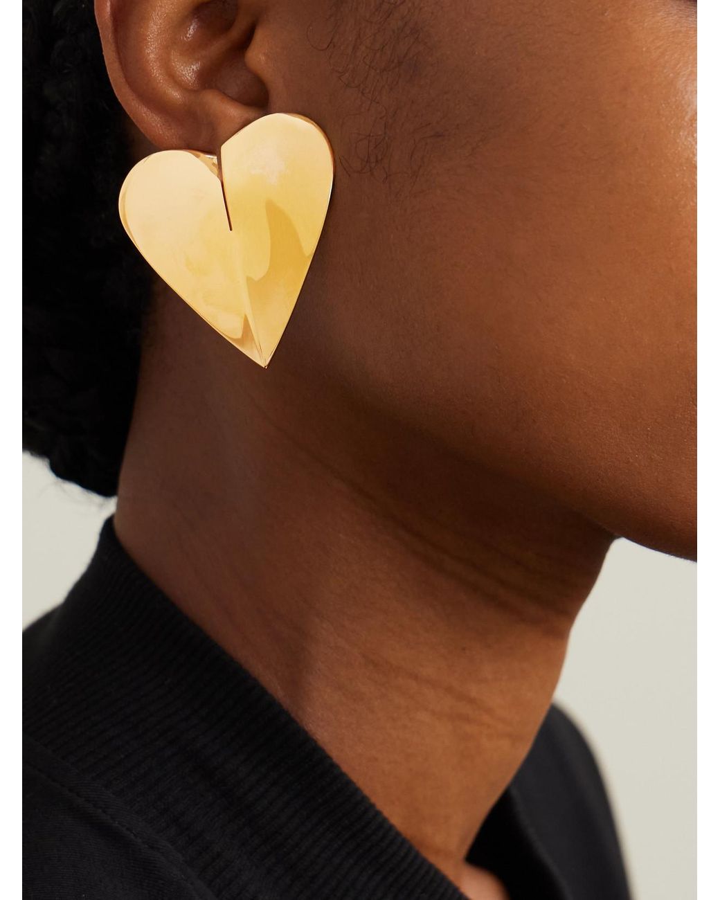 Alaïa Metallic Torn Heart Oversized-Tone Earrings