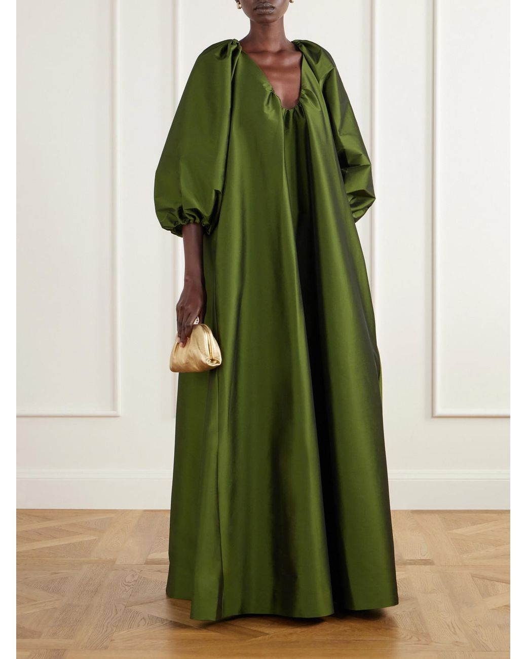 BERNADETTE Green George Gathered Taffeta Gown