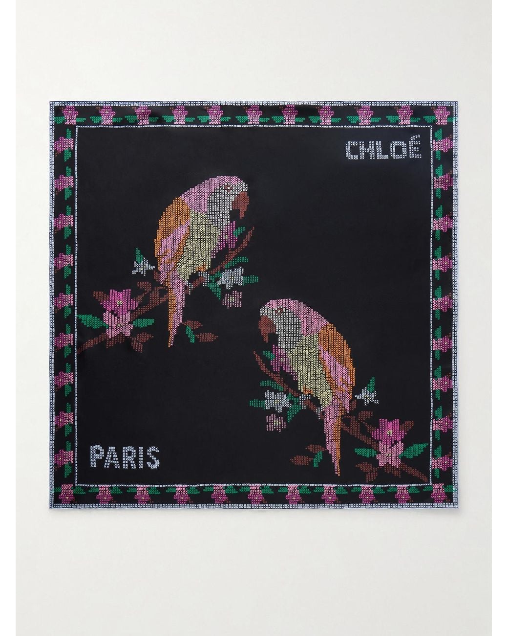 Chloé Black Printed Silk Scarf
