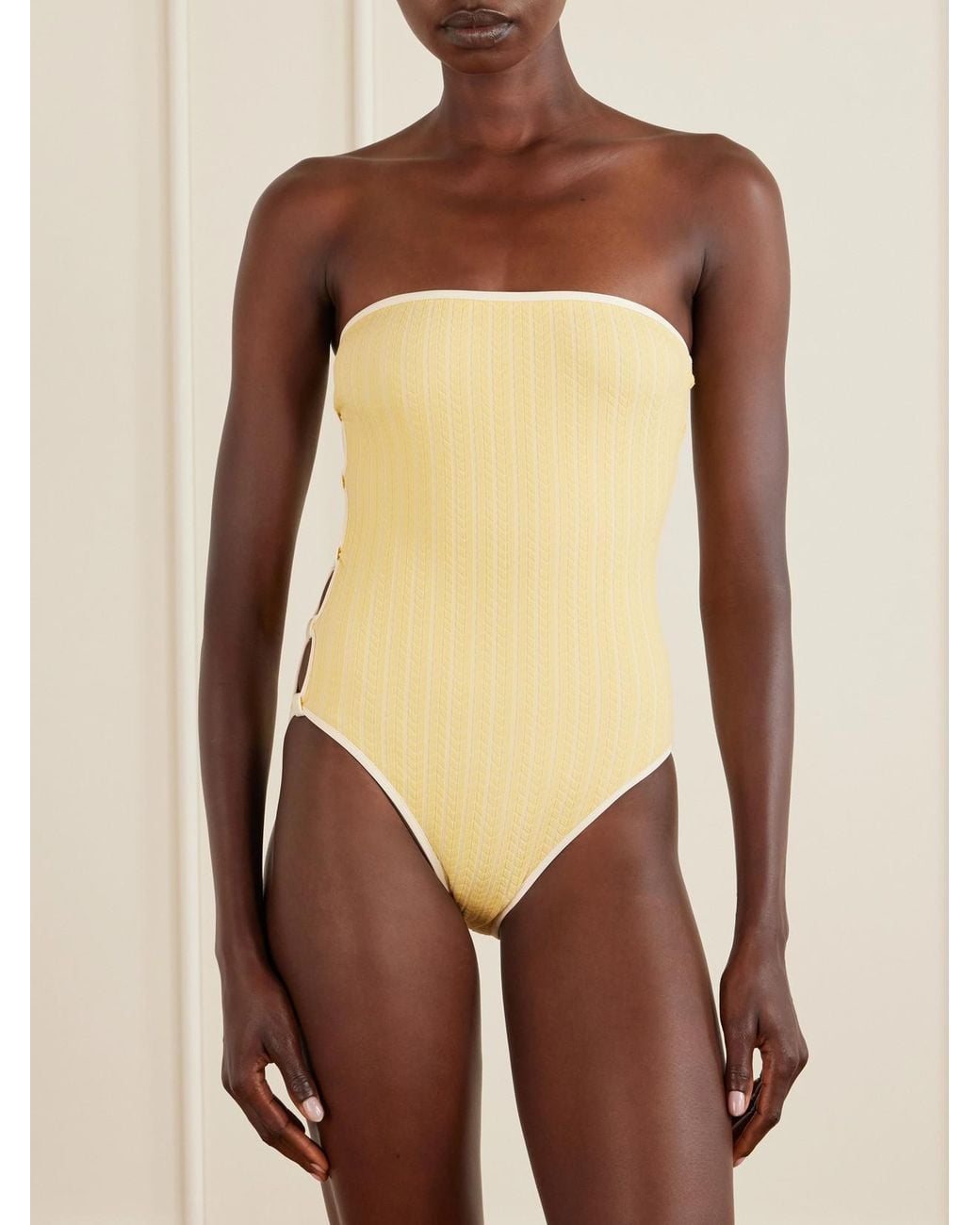 Eres Yellow Golden Cut-Out Jacquard Swimsuit