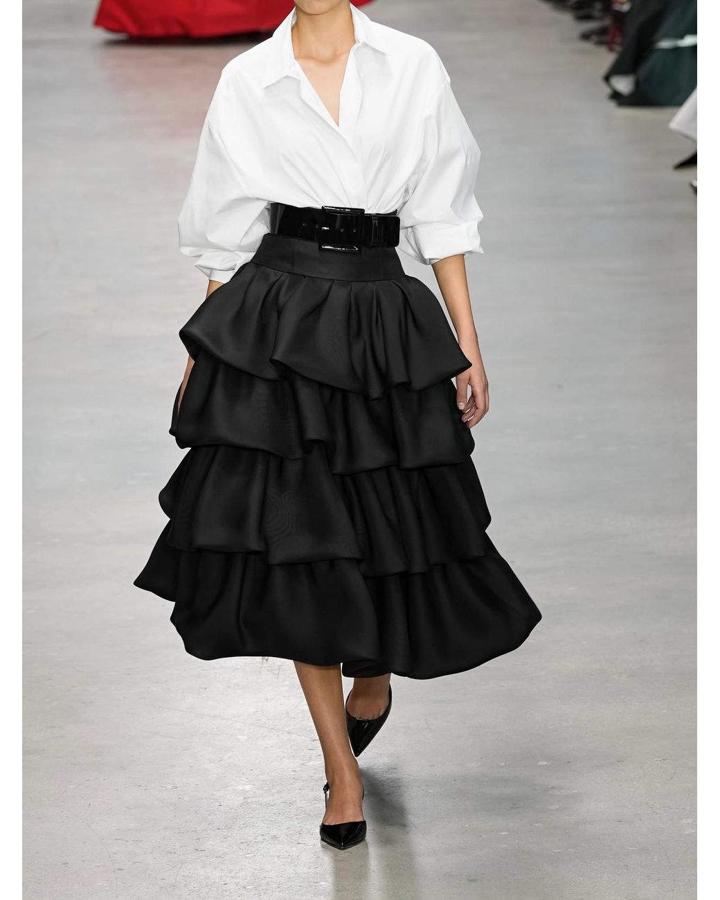Carolina Herrera Tiered Ruffled Silk-Gazar Midi Skirt in Black | Lyst