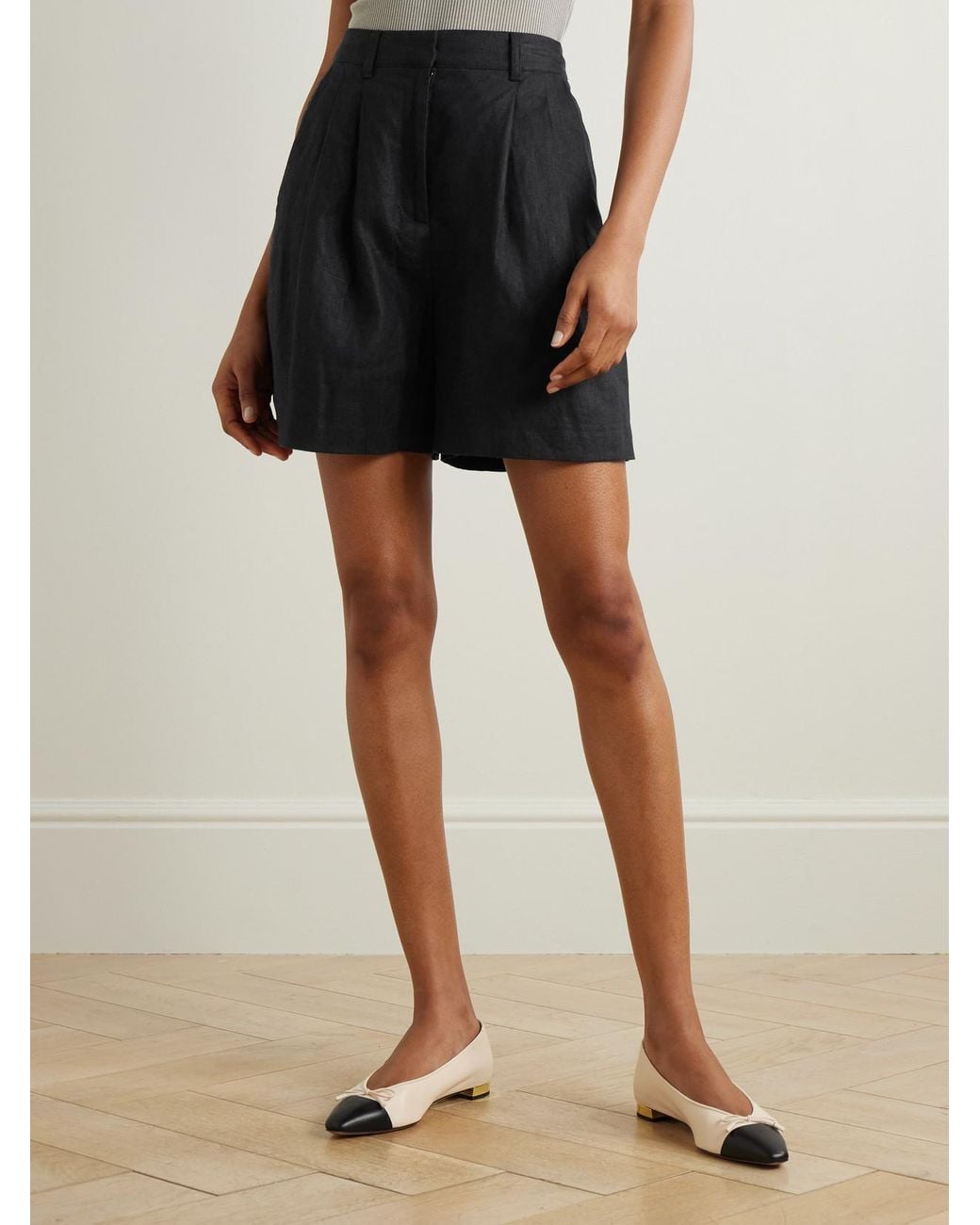 Posse Black Marchello Pleated Linen Shorts