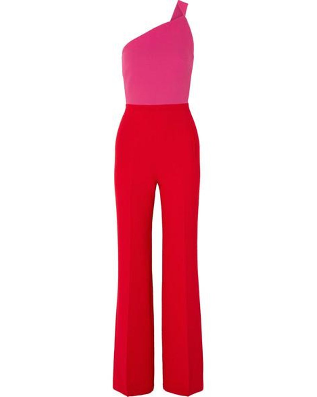 Roland Mouret Truro One-shoulder Two-tone Wool-crepe Jumpsuit in Red | Lyst