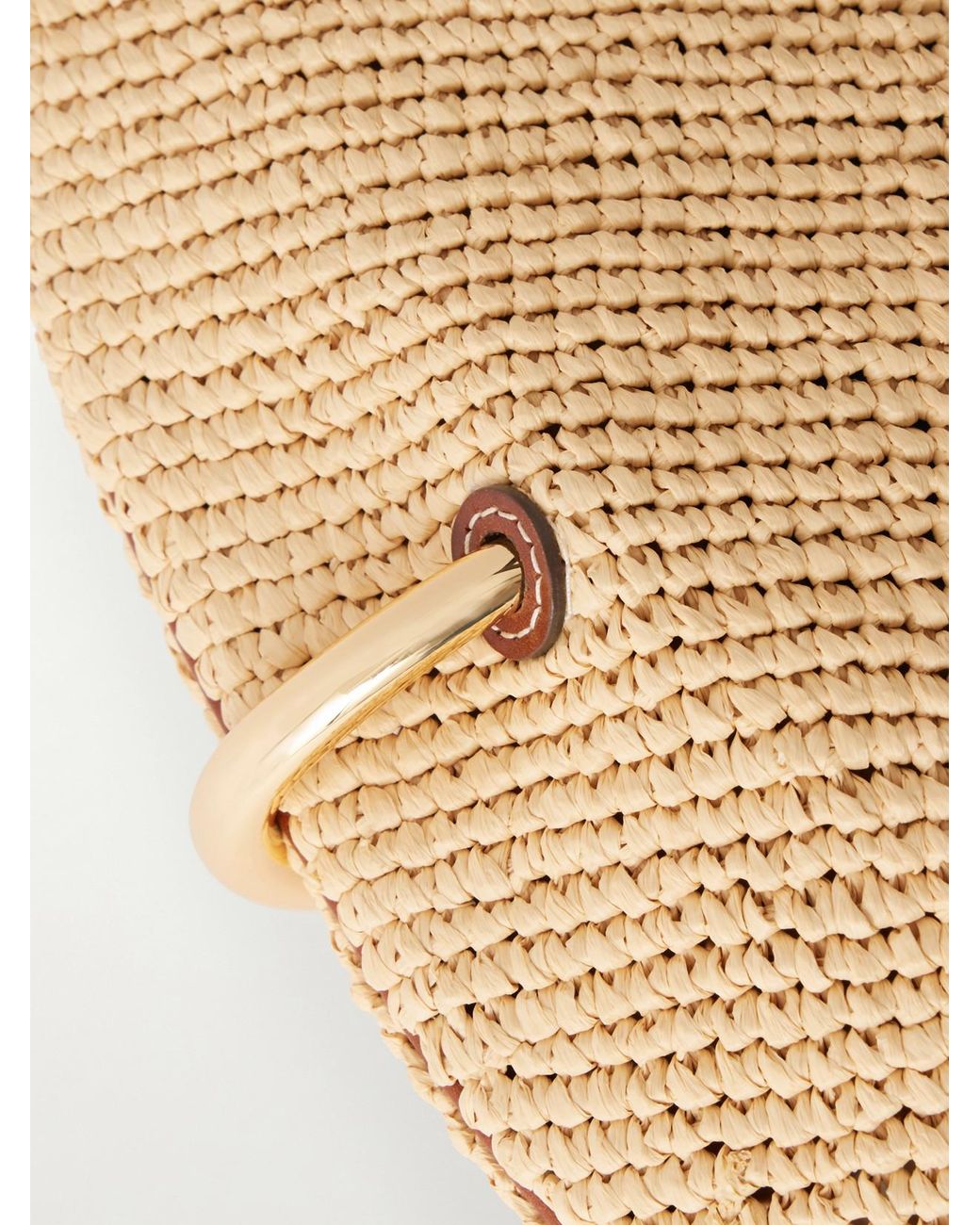 Tory Burch Natural Pierced Embellished Leather-Trimmed Raffia Shoulder Strap