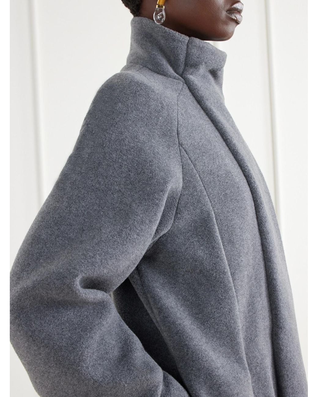 Colleen Allen Gray High-Collar Fleece Coat