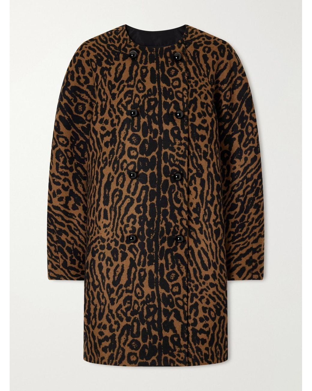 Carolina Herrera Brown Cocoon Leopard-Jacquard Wool Coat
