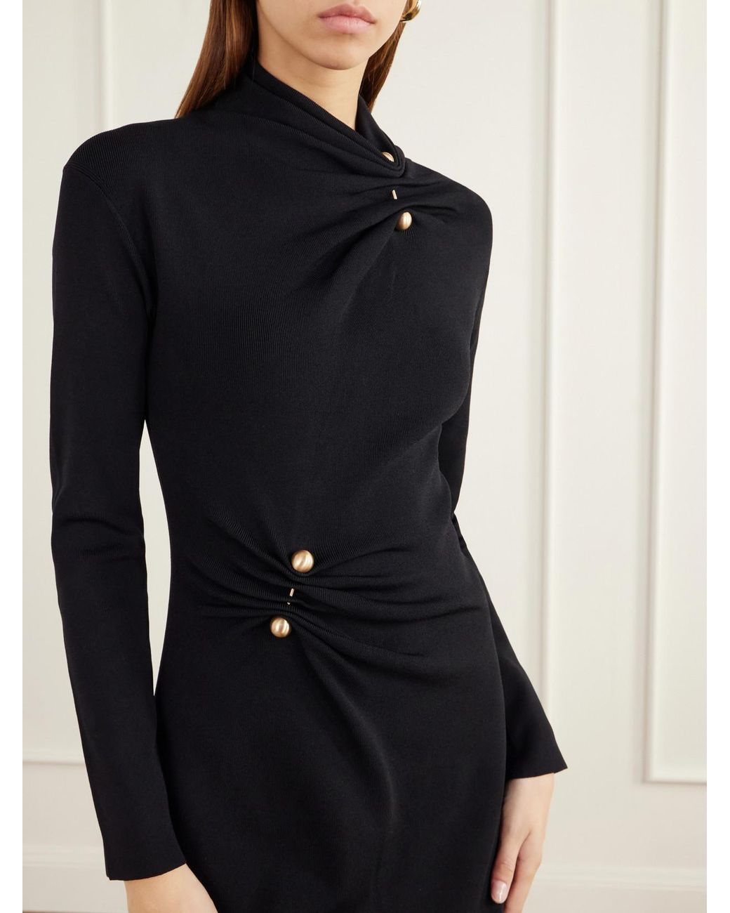 Cult Gaia Black Vera Embellished Gathered Jersey Midi Dress