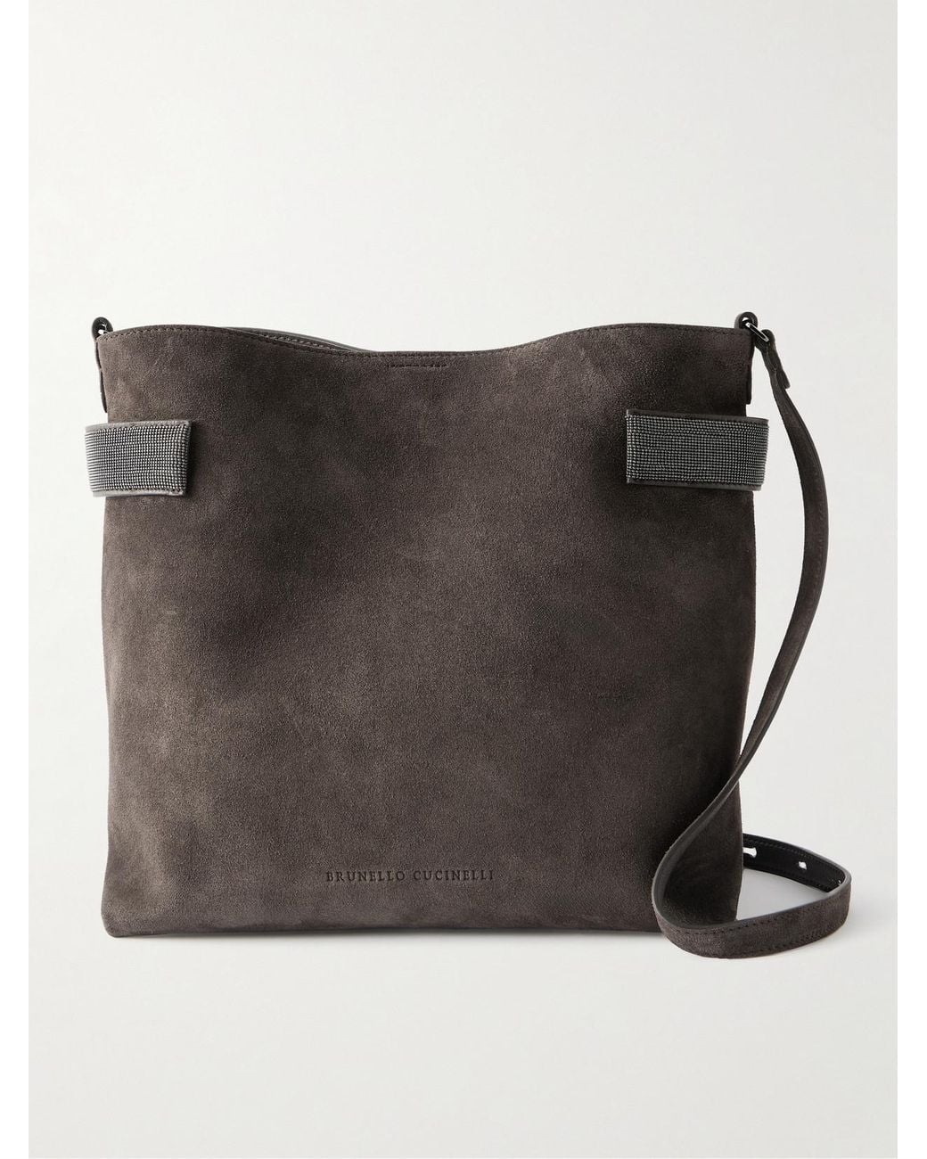 Brunello Cucinelli Black Bead-Embellished Suede Shoulder Bag