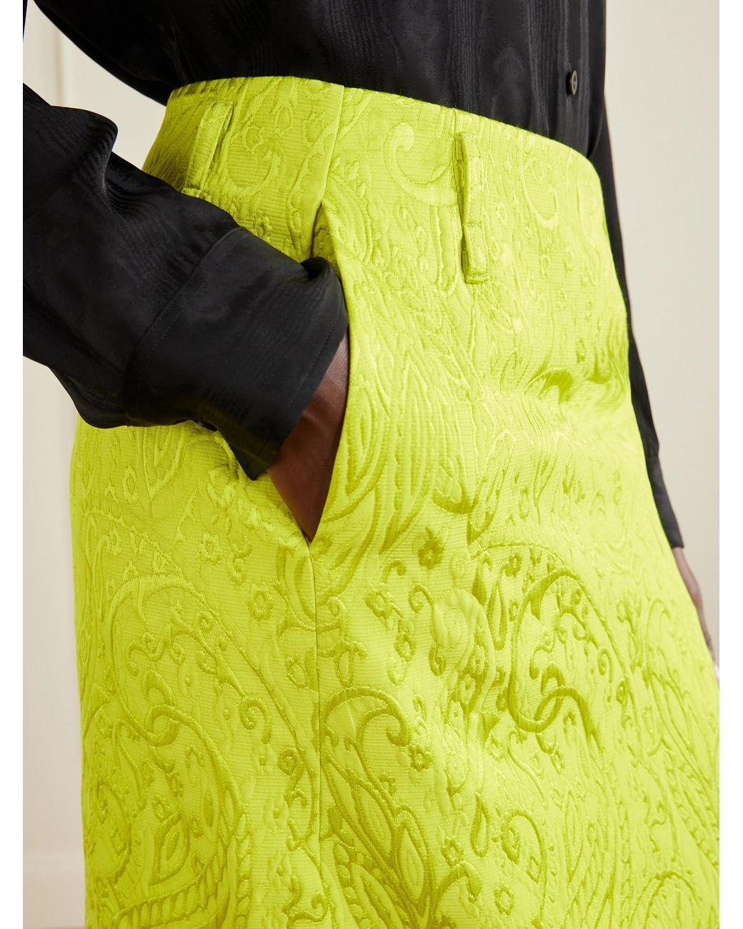 Dries Van Noten Yellow Paisley Motif Matelassé Jacquard Midi Skirt
