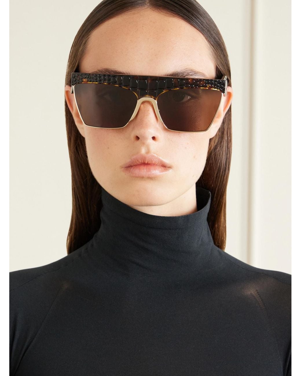 Alaïa Brown D-Frame Croc-Effect Tortoiseshell Recycled-Acetate And-Tone Metal Sunglasses