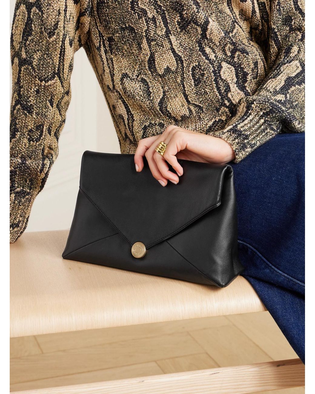 Dries Van Noten Black Textured-Leather Clutch